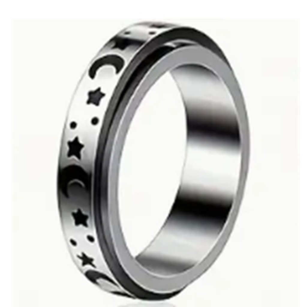 Vintage Boho Style Silver Moon Stars Spinner Ring 14$